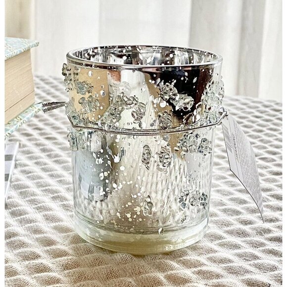 New Glam Luxe Shimmer Arctic Ice Silver Mercury Glass Light Up Flameless Candle - Picture 4 of 10